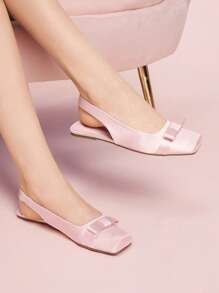 CUCCOO DOLLMOD Giày ba lê mũi vuông quai nơ cho nữ bằng vải satin, màu hồng - Hồng - Xem 3