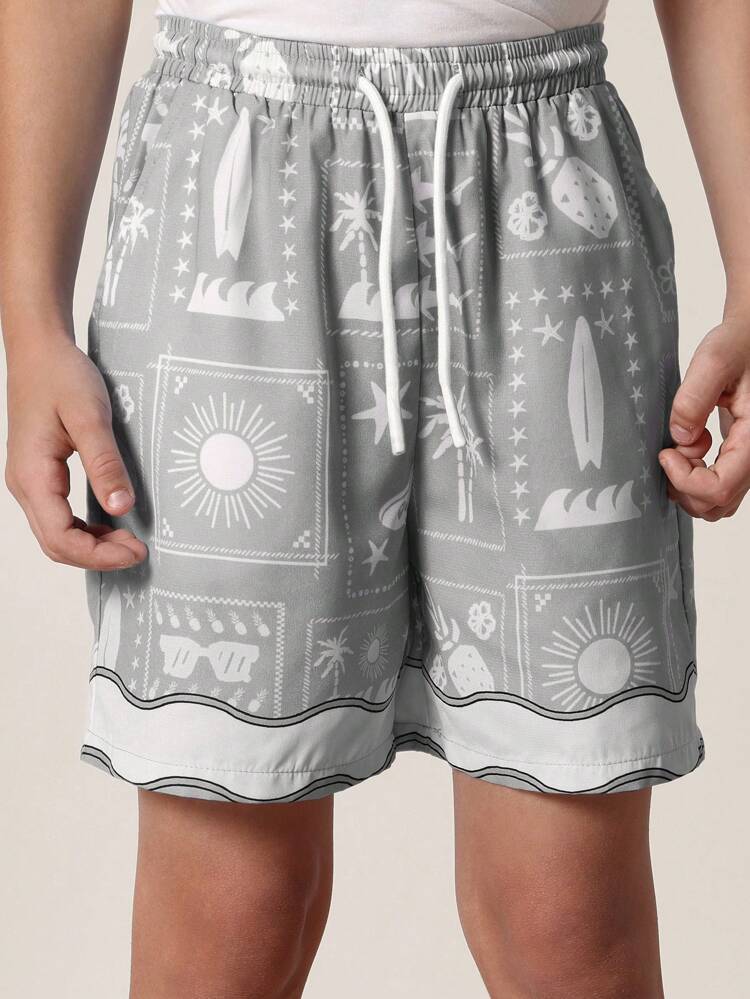 Chemise hawaïenne rétro à imprimé requin et palmier