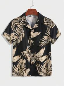 SHEIN Leap Crew 青少年男孩海滩椰子树印花夏威夷衬衫，舒适时尚休闲百搭柔软面料，适合日常穿着、上学、旅行、户外运动、度假、春夏季 - 彩色 - 查看 1