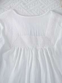 Resyla 女式白色长袖蕾丝花边衬衫，优雅休闲假日装 - 白色 - 查看 4