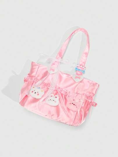 Kawaii 1 pieza Bolso de hombro rosa con estilo lindo Y2K, decoración adorable de lazo de peluche, adecuado para volver a la escuela, cumpleaños, festivales, regalo del Día de San Valentín