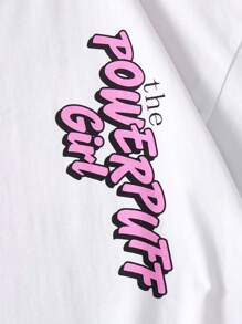THE POWERPUFF GIRLS X SHEIN Tween Girl Summer Cartoon Graphic Round Neck Short Sleeve T-Shirt - White - View 5