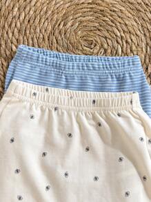 Loomiva 新生儿 4 件套：小碎花柔软针织圆领长袖套头衫和松紧腰裤 - 彩色 - 查看 3