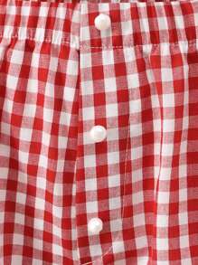 少女复古红白格子蕾丝花边荷叶边休闲短裤，夏季 - 紅色 - 查看 4