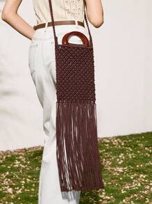 SHECARRY Bolso de hombro tipo tote con decoración de flecos, casual para vacaciones