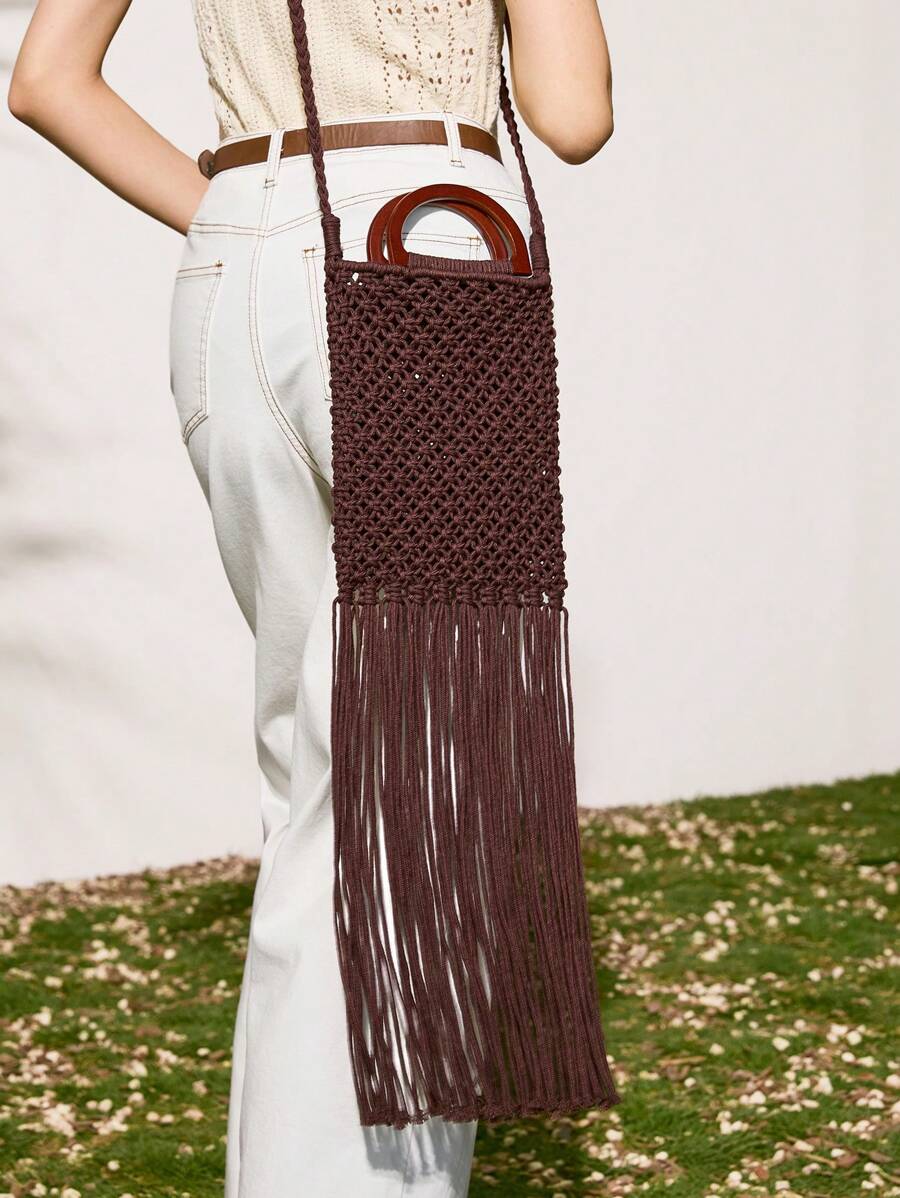 SHECARRY Bolso de hombro tipo tote con decoración de flecos, casual para vacaciones