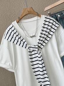 SHEIN Camiseta de verano informal con mangas tipo dolman a rayas