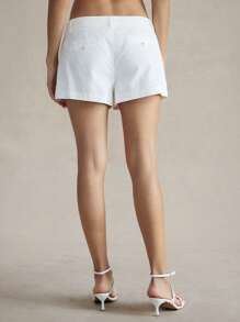 Briarwyn 女士休闲纯色梭织短裤，夏季海滩时尚单品，7 月 4 日机场穿 - 白色 - 查看 8