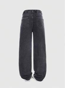 SHEIN Teen Girls Y2K Street Casual Chic Light Wash Distressed Star Embroidered Elastic Waist Loose Jeans, Baggy Y2k Jeans,Tops, School, Campus, College