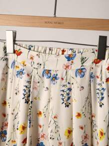 Franclia Elegant Casual Romantic Sweet Holiday Date Daily Versatile Ditsy Floral Elastic Waist Pleated Big Hem Airy Soft Apricot Color Women's Spring/Summer Skirt Fall Cloth For Women