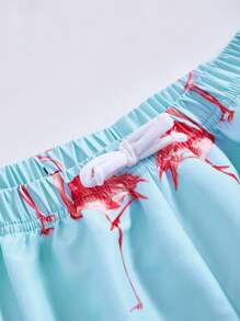 SHEIN 1 pieza Pantalones de playa de 2 en 1 con estampado de grulla de corona roja para niño preadolescente, adecuados para vacaciones, viajes, deportes y temporadas de primavera y verano - Multicolor - Ver 5