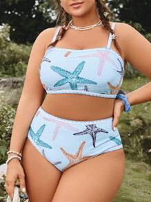 Swim Vcay 2件套加大码女式海星印花比基尼泳装 - 白色 - 查看 1