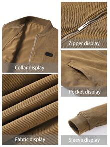 Manfinity Homme Men's Long Sleeve Letter Print Zip Up Casual Baseball Jacket - Khaki - View 3