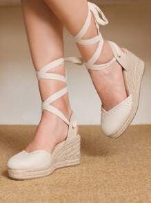 Styleloop Giày sandal đế xuồng dệt dây dành cho nữ, phong cách Boho, trang phục dự tiệc âm nhạc miền Tây nước Mỹ cổ điển - Màu be - Xem 4