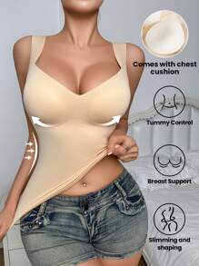SHEIN 1pc Women Seamless Shaping Camisole, Waist & Abdomen Slimming Top, Minimalist Wearable Bodyshaper - Apricot - View 3