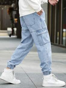 Manfinity Homme Loose Fit Men's Cotton Flap Pocket Side Jogger Jeans Going Out Hang Out Work College Work