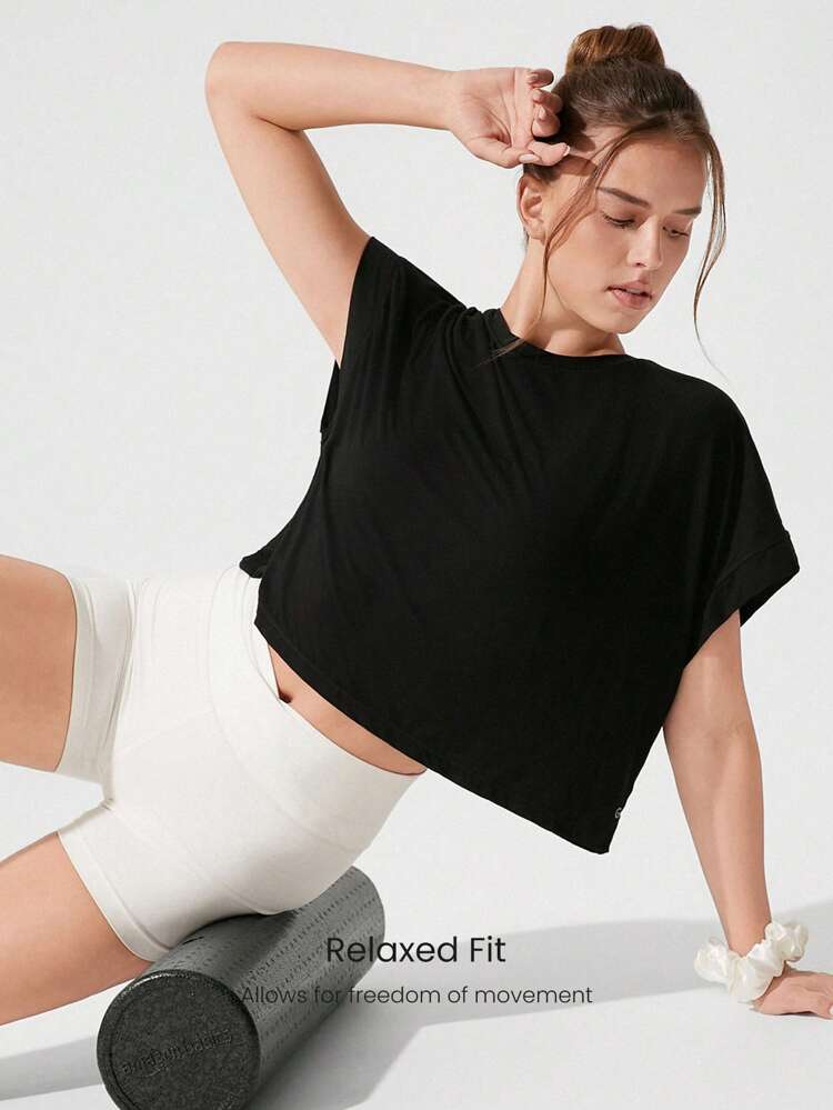 モーダル オーバーサイズ 半袖Tシャツ キーホール バック ロー インパクト ヨガ デイリー カジュアル