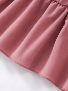 女童纯色领泡泡袖前开可爱夏季连衣裙，配迷你包 - 藕粉色 - 查看 5