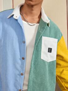 SWAVVY 1 pièce Veste chemise en velours côtelé style vintage avec col contrasté, style décontracté Y2K, idéal pour la rentrée scolaire, l'automne et Halloween