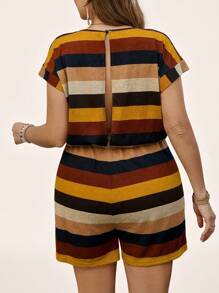 SHEIN LUNE Plus Size Feminino Verão Colorido Listrado Cintura Cordão Macacão Mulheres Roupas de Verão