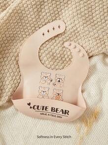 Cozy Pixies 1 件婴儿防水防尘可调节喂奶围兜，小熊卡通图案，四季皆宜