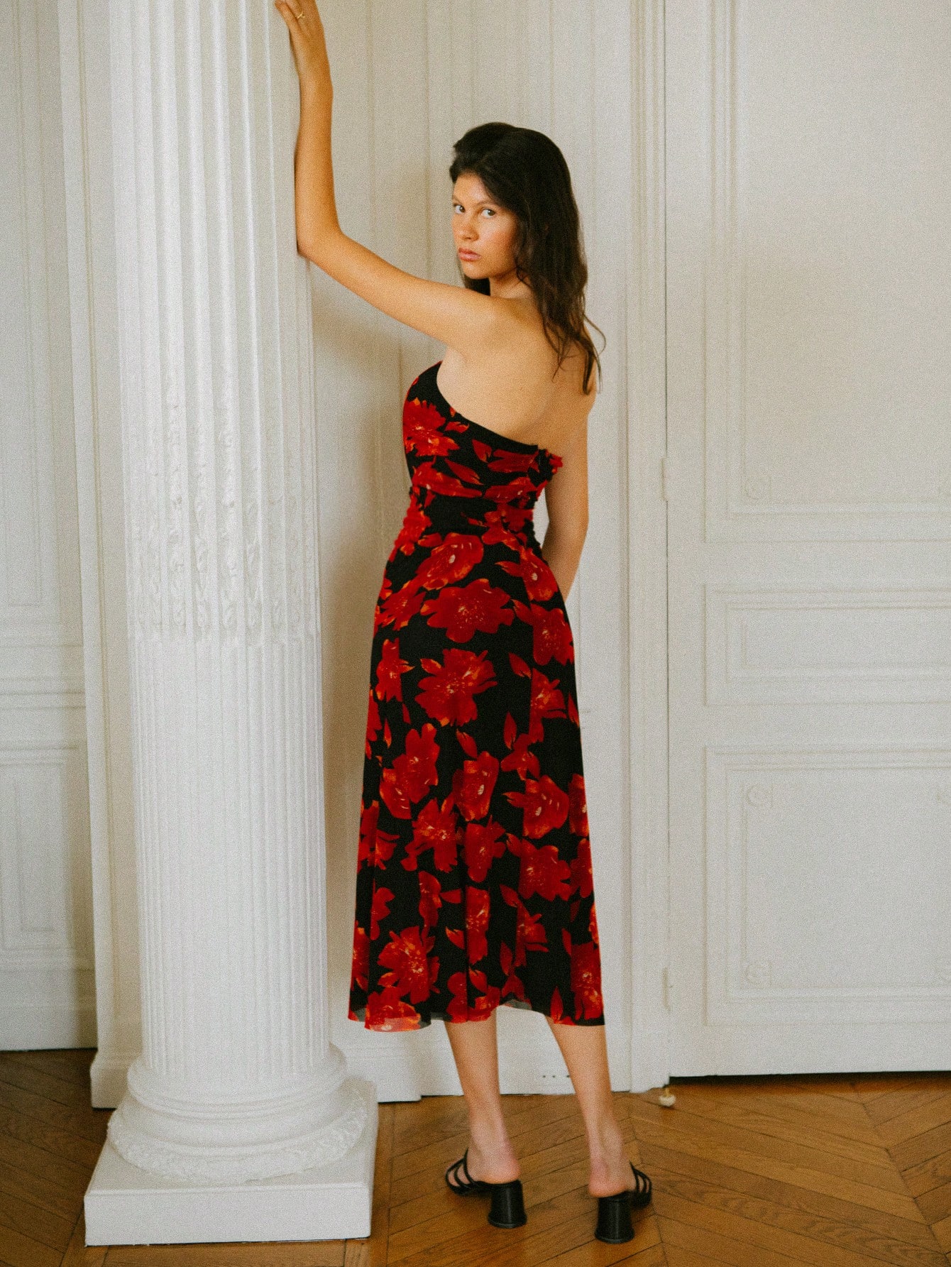 Romantic Black Off-Shoulder Vacation Midi Dress In Stretch With Red Rose Print Mesh Date Night Outfits Women Wedding Guest Dress Fall Women Clothes Spring Summer New Year Dress