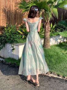 DAZY 新款优雅长裙，适合女士度假、夏季旅行穿着 - 藍色 - 查看 2