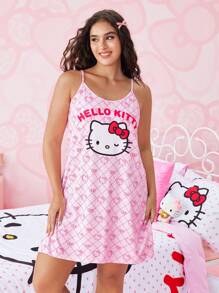 HELLO KITTY AND FRIENDS | SHEIN Plus Size Cartoon & Letter Graphic Summer Sleeveless Cami Nightdress Y2k,Y2k Clothes,Y2Ktops,Y2k Clothes Women ,2000s Style,Summer ,Dresses For Women Summer ,Summer Clothes,Sun Dresses For Women ,Women Summer Clothes Plus Size Summer Clothes