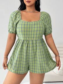 SHEIN EZwear 女式绿色格子休闲大码连衣裙 - 彩色 - 查看 3