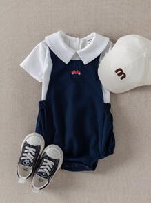 PrepCrw 男婴学院风翻领衬衫和海军蓝工装裤套装两件套，日常休闲服装