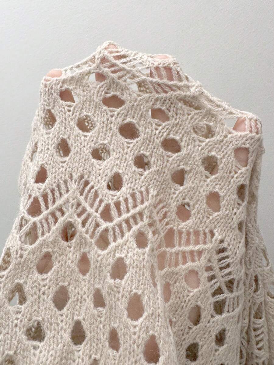 Chiquease Hollow-Out Long Sleeve Knit Cardigan, Spring/Autumn Fall Cloth For Women - Khaki - View 1