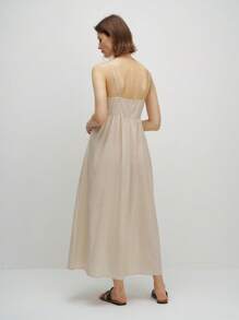 INAWLY Women's Solid Color Minimalist Linen-Look Long Dress, Brown - Brown - View 2