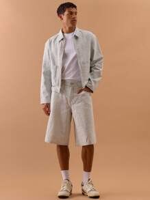 Musero Textured Longline Denim Textured Shorts Spring, Summer, Holiday, Vacation - Blue - View 1