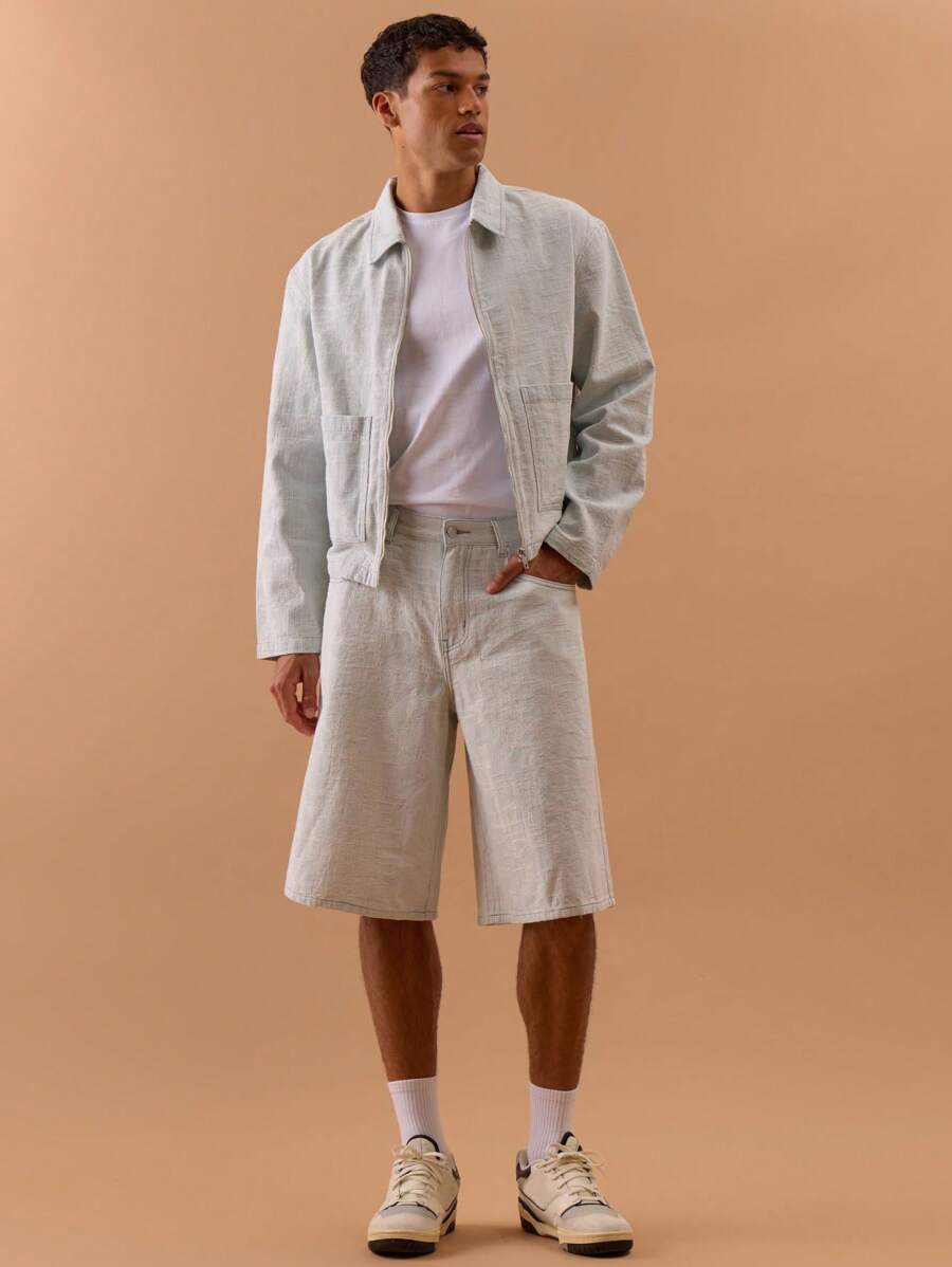 Musero Textured Longline Denim Textured Shorts Spring, Summer, Holiday, Vacation - Blue - View 1