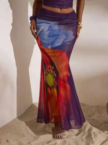 Opulessa 针织网眼印花女式美人鱼裙 - 紫色 - 查看 1