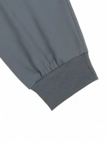 Manfinity Homme 男士休闲纯色抽绳腰运动慢跑裤 - 深灰色 - 查看 6