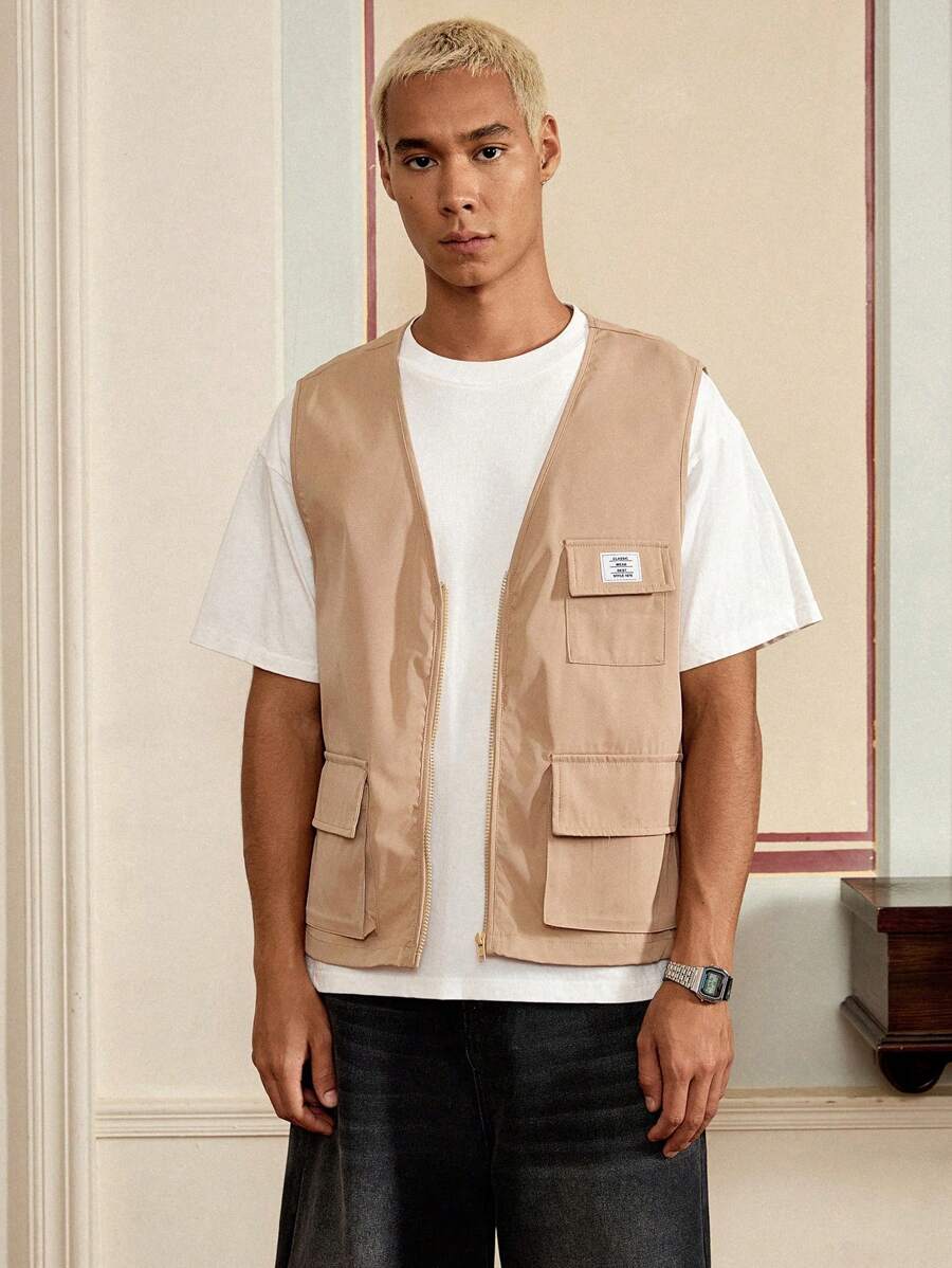 SWAVVY Loose Fit Men's Flap Pocket Vest Jacket (Without Tee), Fall, Winter