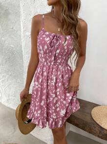 Breezaya Vacation Casual Allover Print Backless Camisole Dress - Pink - View 6