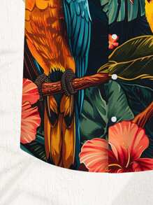 VIVINTIMO Parrot Bird Print Regular Fit Short Sleeve Casual Polo Shirt For Men - Multicolor - View 5