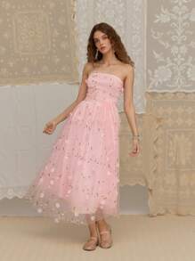 SHEIN MOD Women's Pink Embroidered Boho Maxi Dress - Pink - View 7