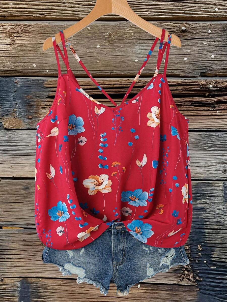 SHEIN VCAY Lässiges Camisole-Tank Top für Damen Große Größen mit Blume Muster