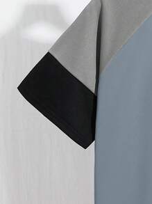 SHEIN 2pcs Tween Boys Casual Versatile Colorblock Crew Neck T-Shirt & Pants Set, Suitable For Commuting, School, Daily Casual, Sports, Spring/Summer, Boys Athletic Set, Boy Casual Sets,, Two Piece Boy Sets;Black, Gray, Blue, Suitable For School, Boys Colorblock Set