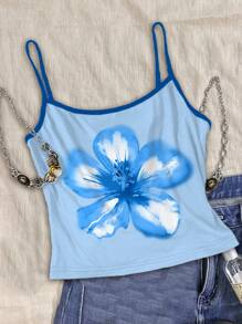 Attitoon 3pcs/Set Women's Vintage Inspired Vest Top With French Blue Angel Statue, Blue Floral Watercolor, And Blue Shell Print, Suitable For Summer Vintage, Casual, Sexy, Cute, Y2K, Coconutgirl, Boho, Vacation, Spring Break, Brunch-Ready, Baby Blue, Girls Trip, Neon Beach Vibes, Bohemian, Hippie, Music Festival