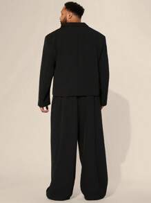 EASEVO Plus Size Men's Woven Herringbone Pattern Long Sleeve Short Suit Set - Brown - View 2