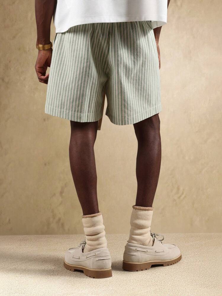 SUMWON Summer Stripe Drawstring Regular Shorts Cotton Blend Casual Athletic Bottoms With Small Brand Logo Embroidery Spring Beach Lounge Essential