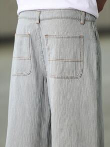 Manfinity Hypemode Men's Solid Color Casual Denim Shorts, Suitable For Summer - Blue - View 5