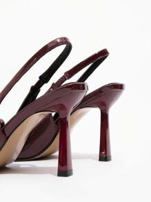 SHEIN X Belle Mariano CUCCOO CHICEST 女士后绑带酒红色蝴蝶结装饰高跟鞋新年假期