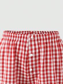 少女复古红白格子蕾丝花边荷叶边休闲短裤，夏季 - 紅色 - 查看 3