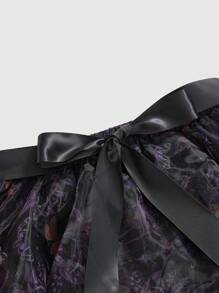 ROMWE Avant Plus Size High Waist Floral Pleated Vintage Palace Style Skirt - Multicolor - View 4