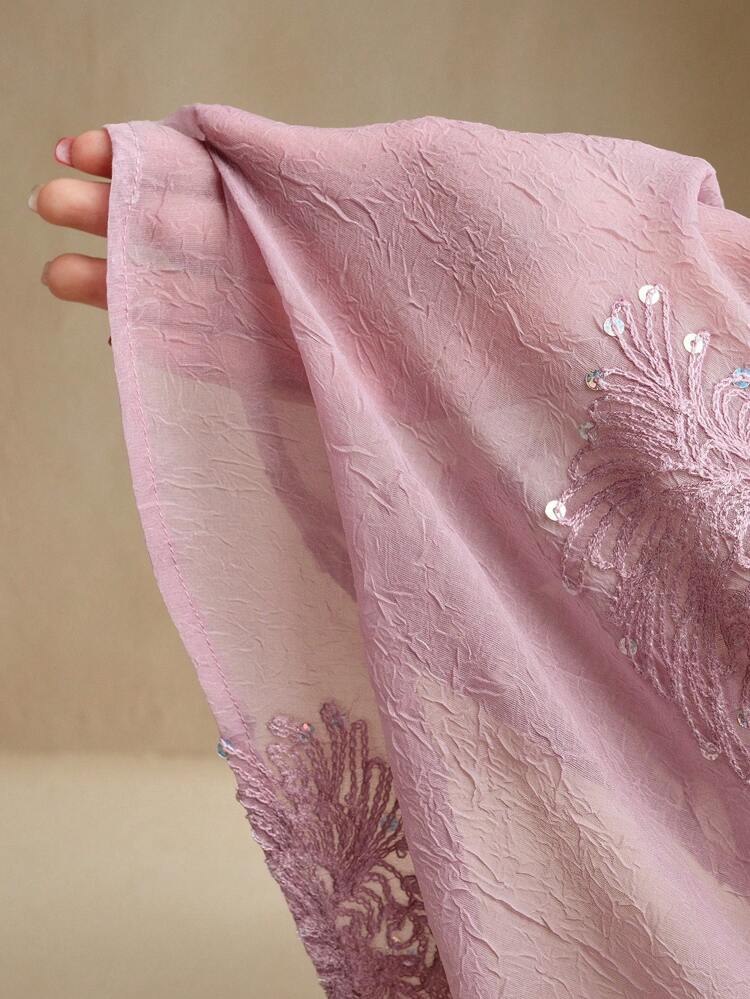 Loose Semi-Sheer V-Neck Embroidered Long Sleeve Shirt With Colorful Sequin Detailing, Elegant Office Style For Women